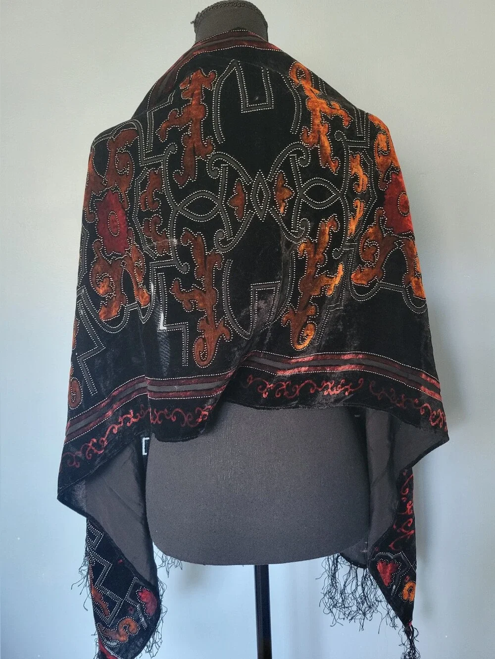 Burnout Velvet Silk Blend Fringe Goth Scarf